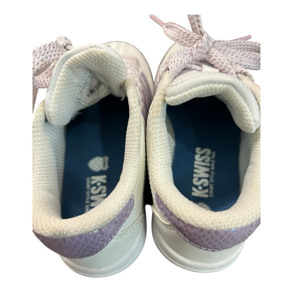 Toddler Girls K-SWISS White Leather Purple Glitter Stripe Sneakers kids Size 11 - Picture 10 of 12